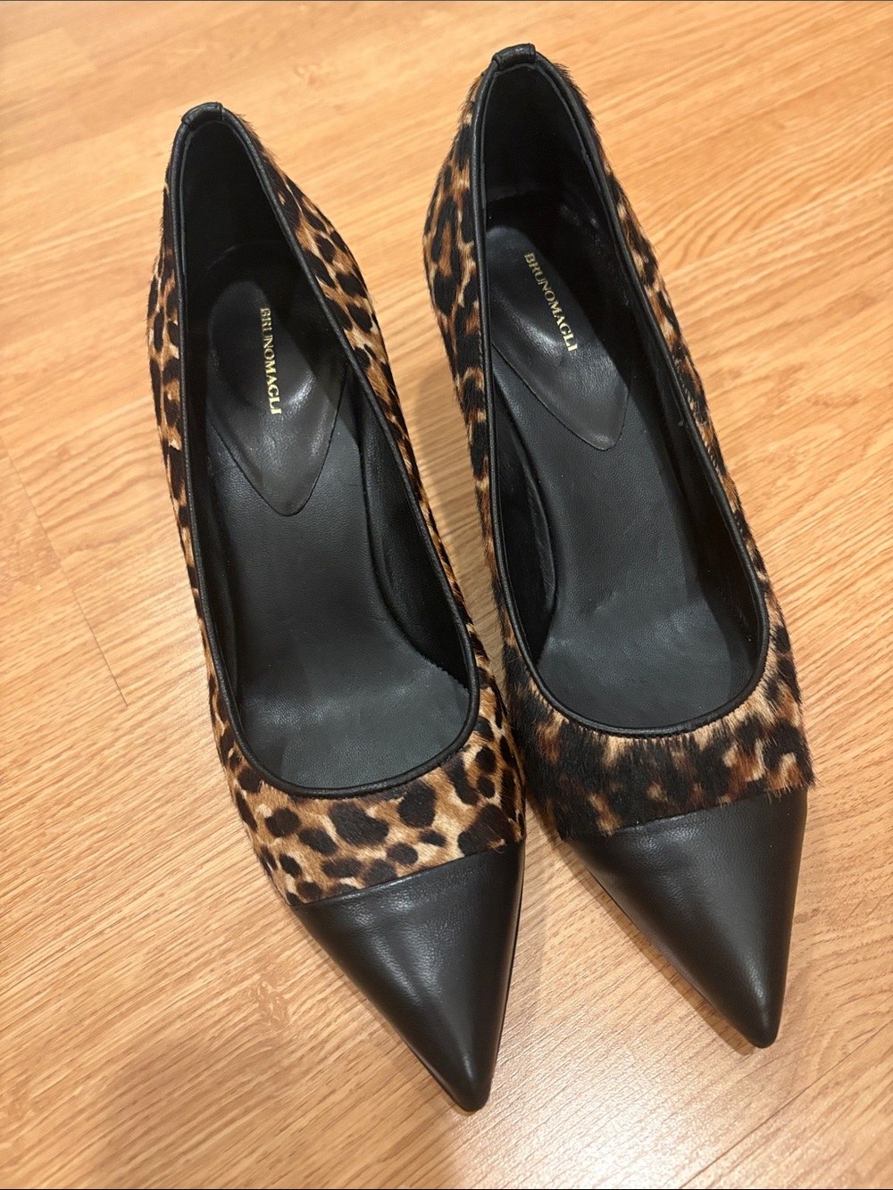 Bruno Magli Leopard Haircalf Pointed Toe Pumps in Black and Brown